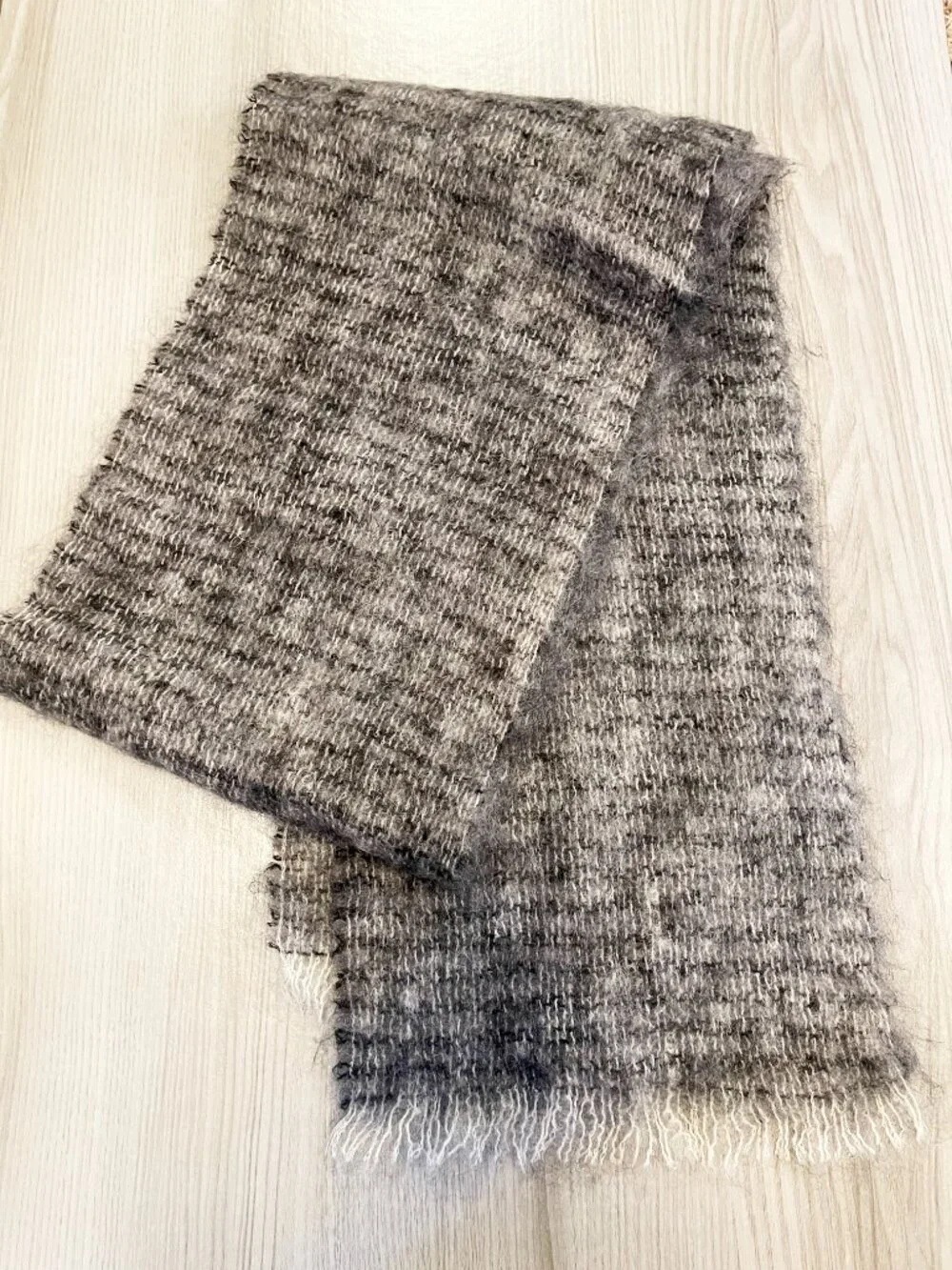 Japan Mohair Wool Scarf Gray Heathered Fringe Soft Cozy Winter Wrap